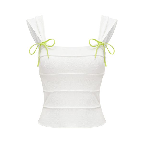 Textured Bow Tie Vest Tank Top for Women - Summer One-Shoulder Backless Style, European American Fashion, Trendy Unique Design