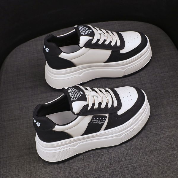 Thick-Soled Black and White Panda Sneakers for Women, Hidden Height Increase, Versatile Sports Shoes for Short Women, Trendy 2024 Style
