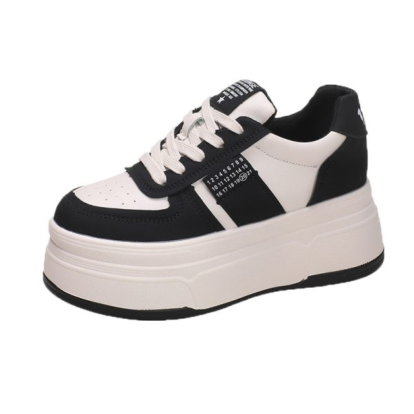 Thick-Soled Black and White Panda Sneakers for Women, Hidden Height Increase, Versatile Sports Shoes for Short Women, Trendy 2024 Style