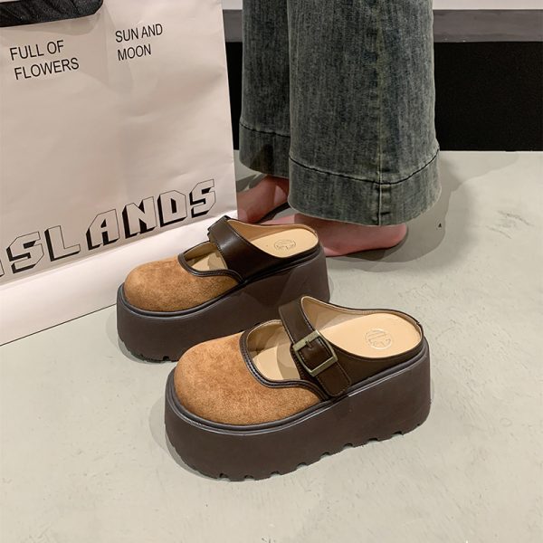 Thick-Soled Closed-Toe Slip-On Mary Jane Slippers for Women, Height Increase 8cm, Summer 2025 Outdoor Fashion Footwear