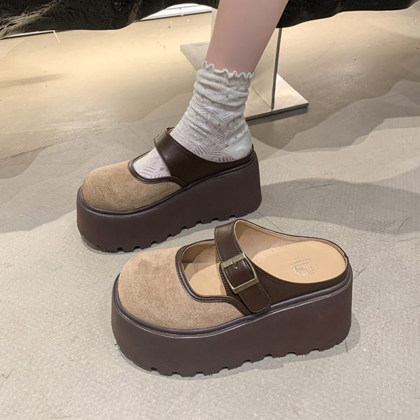 Thick-Soled Closed-Toe Slip-On Mary Jane Slippers for Women, Height Increase 8cm, Summer 2025 Outdoor Fashion Footwear
