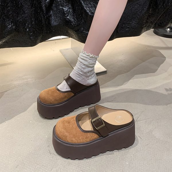 Thick-Soled Closed-Toe Slip-On Mary Jane Slippers for Women, Height Increase 8cm, Summer 2025 Outdoor Fashion Footwear
