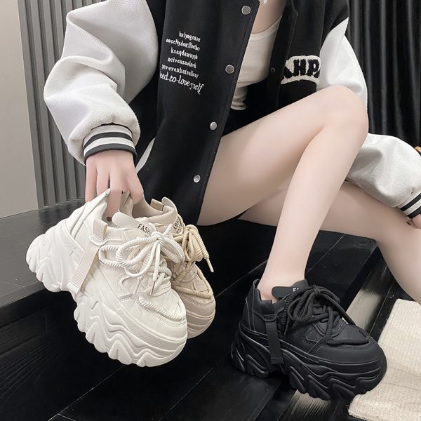 Thick-Soled Dad Shoes for Women - Casual White Sports Shoes, Height-Increasing, Lightweight, Trendy Autumn 2023 Style