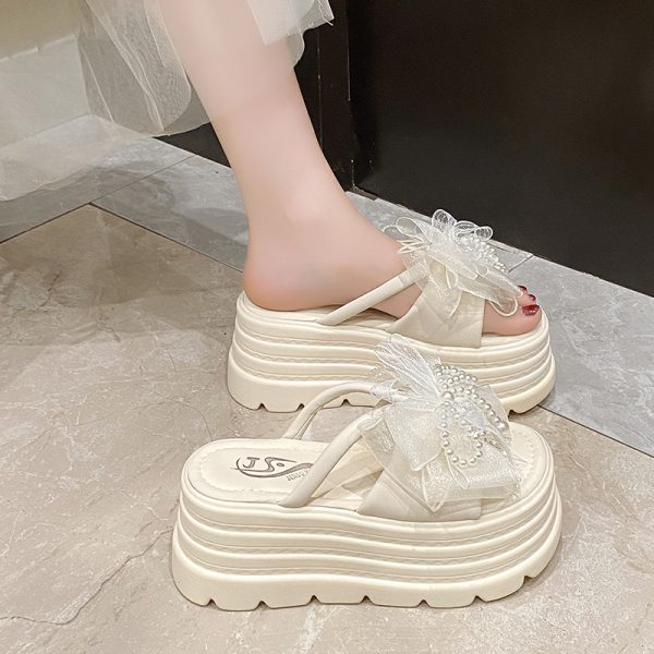 Thick-Soled Fairy-Style Pearl Slippers for Women - Summer 2025 Platform Sandals with 8cm Height Increase, Perfect for Skirts and Outdoor Wear