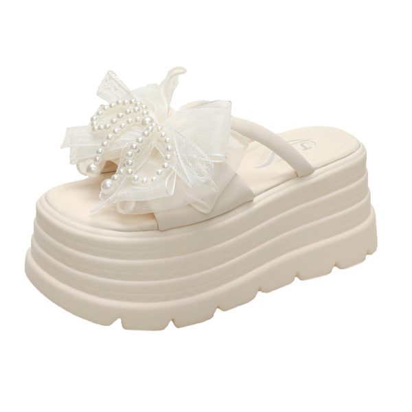 Thick-Soled Fairy-Style Pearl Slippers for Women - Summer 2025 Platform Sandals with 8cm Height Increase, Perfect for Skirts and Outdoor Wear
