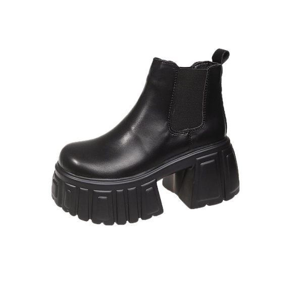 Thick-Soled Fleece-Lined Black Martin Boots for Women - 2024 Spring Autumn Chelsea Style Slim Ankle Boots for Winter Fashion