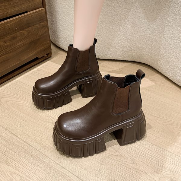Thick-Soled Fleece-Lined Black Martin Boots for Women - 2024 Spring Autumn Chelsea Style Slim Ankle Boots for Winter Fashion