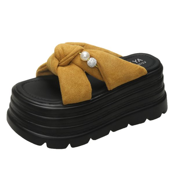Thick-Soled Pearl Sandals for Women - Summer Bowknot Outdoor Style, High-End Feel, Perfect for Skirts and Short Stature