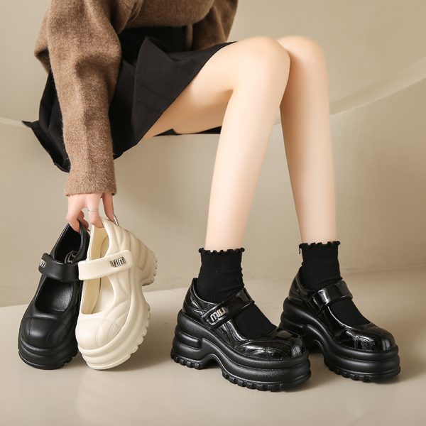 Thick-Soled Platform Mary Jane Shoes for Women - Height-Increasing Casual Velcro Sports Shoes for Spring and Autumn 2024