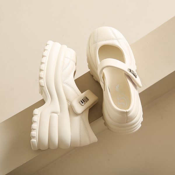 Thick-Soled Platform Mary Jane Shoes for Women - Height-Increasing Casual Velcro Sports Shoes for Spring and Autumn 2024