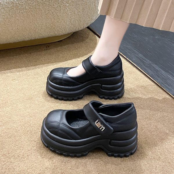 Thick-Soled Platform Mary Jane Shoes for Women - Height-Increasing Casual Velcro Sports Shoes for Spring and Autumn 2024