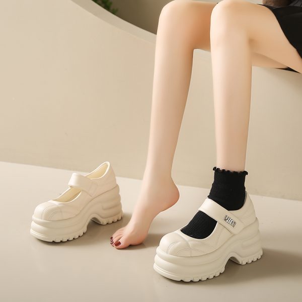 Thick-Soled Platform Mary Jane Shoes for Women - Height-Increasing Casual Velcro Sports Shoes for Spring and Autumn 2024