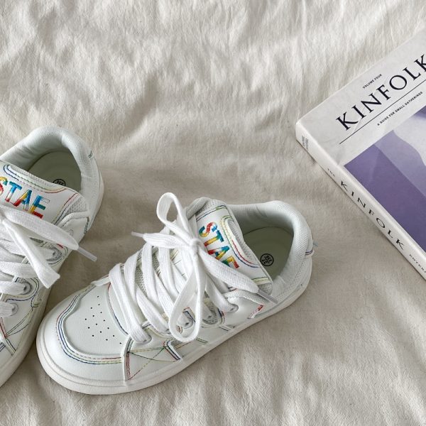 Thick-Soled White Bread Shoes for Women - 2025 Spring Autumn Retro Sports Sneakers, Versatile Y2K Style