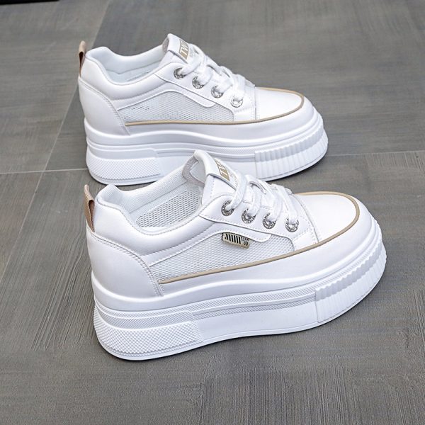 Thick-Soled White Sneakers for Women - 2023 Versatile Platform Shoes, Breathable Mesh Casual Sneakers