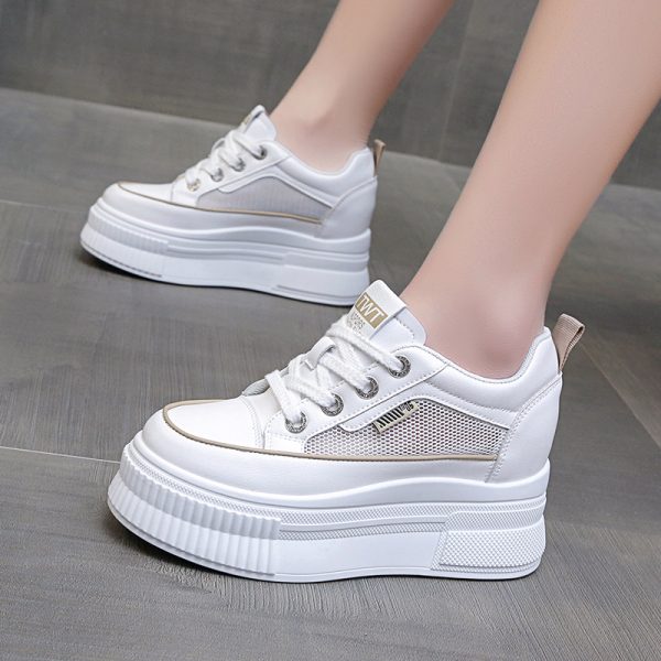 Thick-Soled White Sneakers for Women - 2023 Versatile Platform Shoes, Breathable Mesh Casual Sneakers