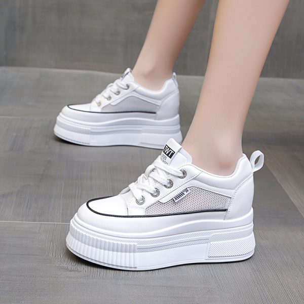 Thick-Soled White Sneakers for Women - 2023 Versatile Platform Shoes, Breathable Mesh Casual Sneakers