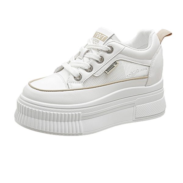 Thick-Soled White Sneakers for Women - 2023 Versatile Platform Shoes, Breathable Mesh Casual Sneakers