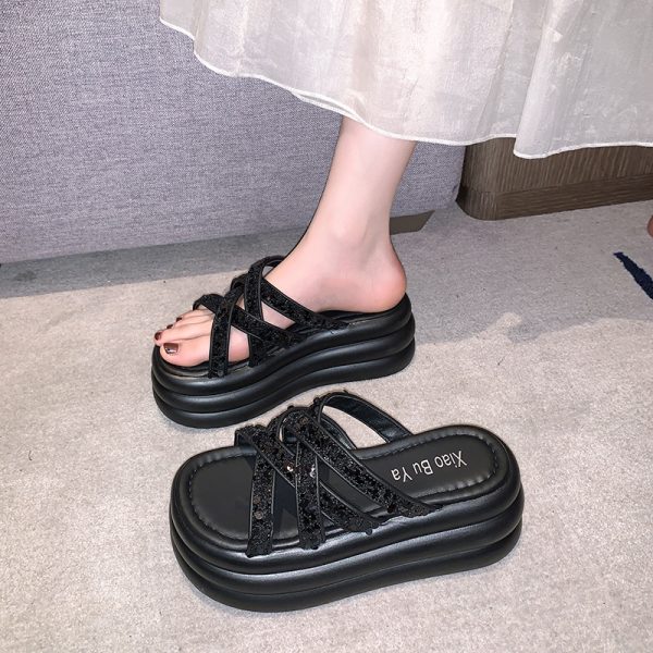 Thick-Soled Women's Rhinestone Slide Sandals - Versatile Outdoor Footwear for Summer 2025 with Comfort Fit