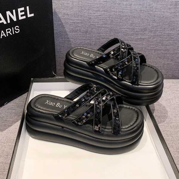 Thick-Soled Women's Rhinestone Slide Sandals - Versatile Outdoor Footwear for Summer 2025 with Comfort Fit