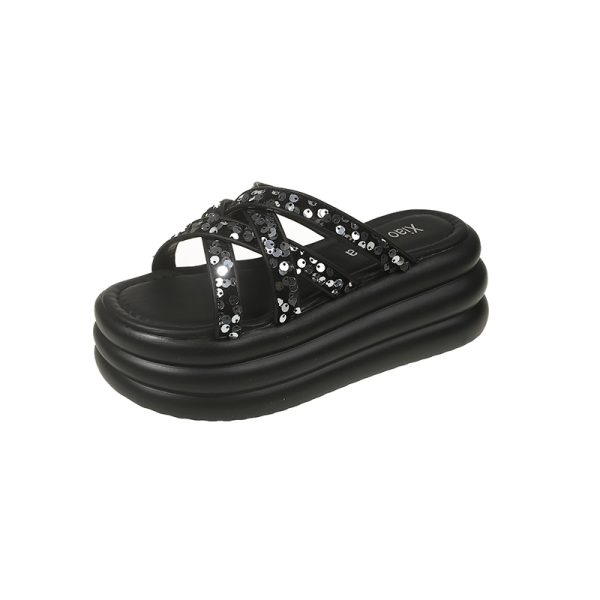 Thick-Soled Women's Rhinestone Slide Sandals - Versatile Outdoor Footwear for Summer 2025 with Comfort Fit