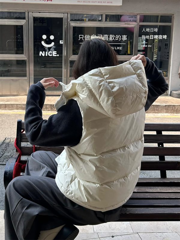 Thickened Warm Slim Fit Hooded Vest Jacket - Trendy Winter Outerwear with Slogan Design for Effortless Style