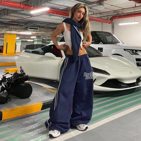 Thin Hip-Hop Embroidered Striped Color-Blocked Casual Pants for Women | Loose Versatile Stylish Dancewear Long Pants