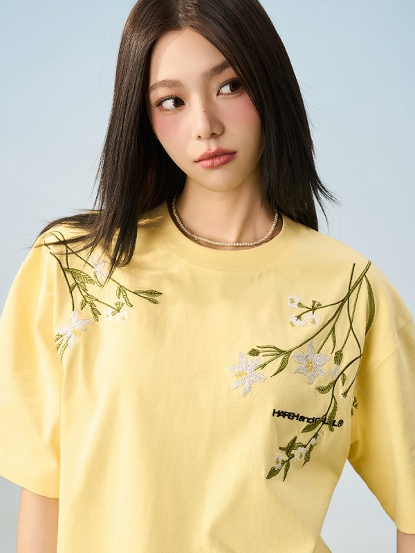 Thousand Needle Embroidery Monet Garden Series Versatile Loose Trendy Short Sleeve T-Shirt - Floral Print, Casual Style, Y2K Fashion