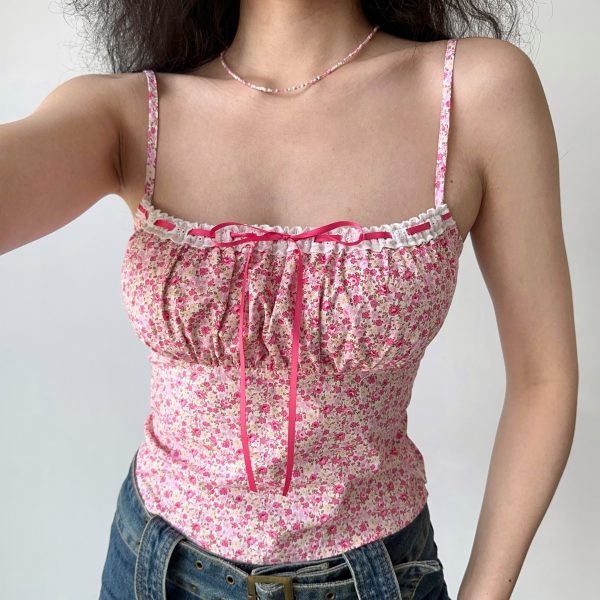 Three-Dimensional Cut Floral Camisole - Women's Slim Fit Sleeveless Top in European & American Style, Y2K Inspired Fashion