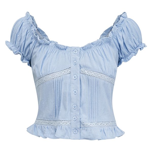 Three-Dimensional Cut Lace Short Sleeve T-shirt for Women, Slim Fit High Waist Top, European and American Style, Trendy 90s Look