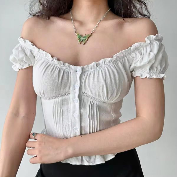 Three-Dimensional Cut Lace Short Sleeve T-shirt for Women, Slim Fit High Waist Top, European and American Style, Trendy 90s Look