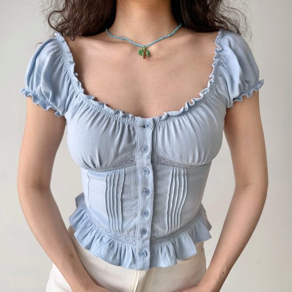 Three-Dimensional Cut Lace Short Sleeve T-shirt for Women, Slim Fit High Waist Top, European and American Style, Trendy 90s Look