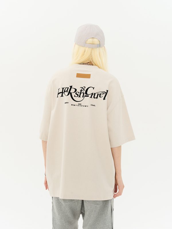 Three-Dimensional Plush Logo Text Cotton Knitted Short Sleeve T-Shirt - American Style Casual Fashion