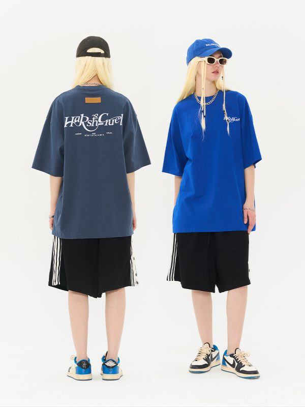 Three-Dimensional Plush Logo Text Cotton Knitted Short Sleeve T-Shirt - American Style Casual Fashion