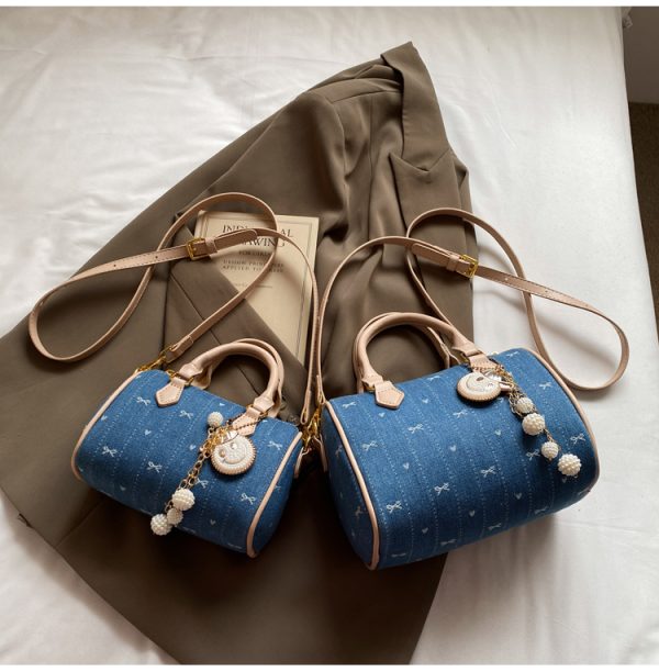 Trendy 2025 Summer Boston Bag - Casual Shoulder Bag with Bow Print, Small Design, Perfect for Y2K and Korean Style Fashion