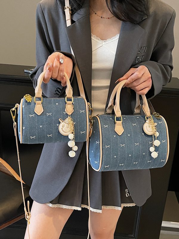 Trendy 2025 Summer Boston Bag - Casual Shoulder Bag with Bow Print, Small Design, Perfect for Y2K and Korean Style Fashion