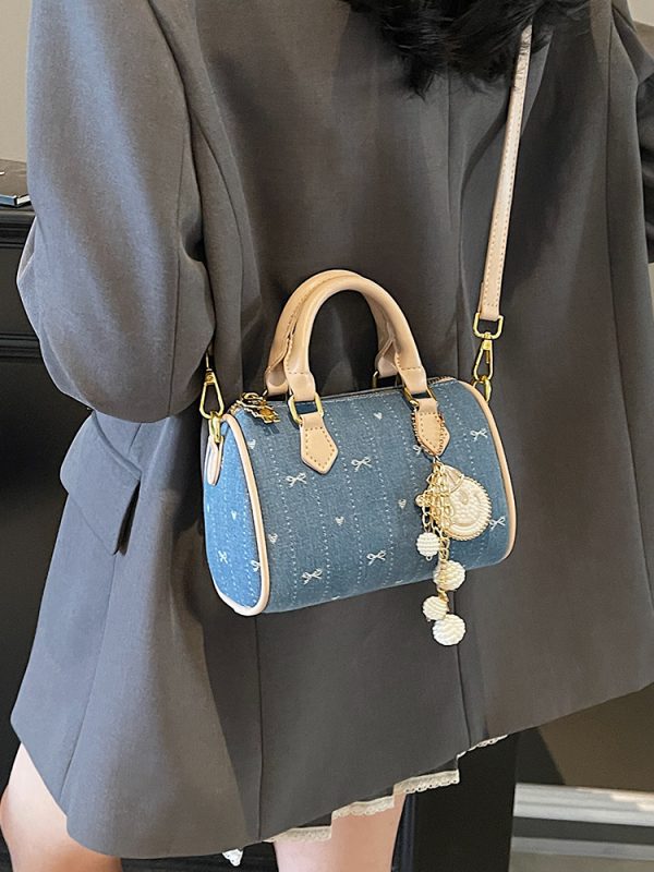 Trendy 2025 Summer Boston Bag - Casual Shoulder Bag with Bow Print, Small Design, Perfect for Y2K and Korean Style Fashion