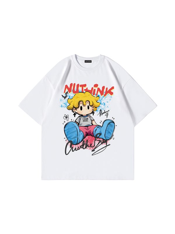 Trendy American Cartoon T-Shirt for Men, Loose Fit Short Sleeve Summer Top, Plus Size Casual Couple Wear
