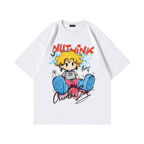 Trendy American Cartoon T-Shirt for Men, Loose Fit Short Sleeve Summer Top, Plus Size Casual Couple Wear