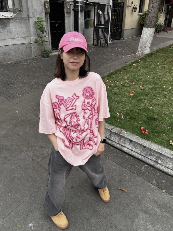 Trendy American High Street Graffiti Printed Short Sleeve T-Shirt for Men and Women, Casual Loose Hip-Hop Style Top