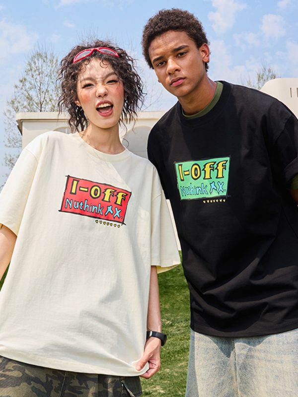 Trendy American Retro Heavyweight Short Sleeve T-Shirt with Dopamine Letter Print Unisex 2025 Model