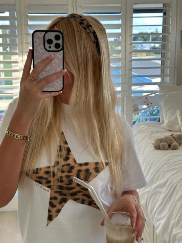 Trendy American Retro Leopard Print Star Letter Oversized Short Sleeve T-Shirt for Women - Y2K Hot Girl Style Top