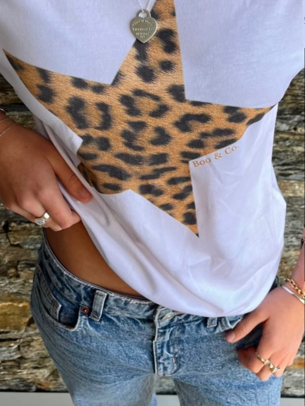 Trendy American Retro Leopard Print Star Letter Oversized Short Sleeve T-Shirt for Women - Y2K Hot Girl Style Top