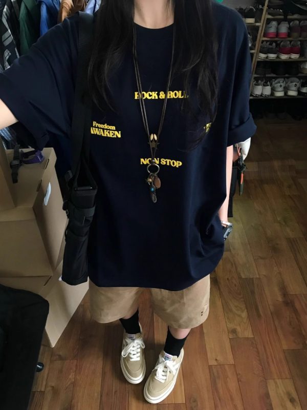 Trendy American Retro Letter Short-Sleeve T-Shirt for Men and Women, Pure Cotton, Plus Size, Loose Fit, Chic Hong Kong Style