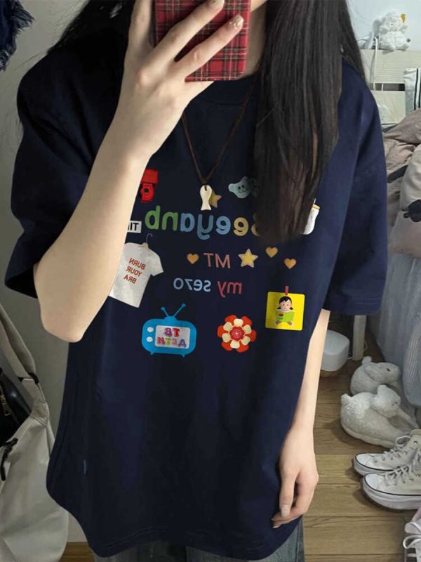 Trendy American Retro Pure Cotton Short-Sleeve T-Shirt for Men and Women - Plus Size Loose Fit Couple Outfit Top