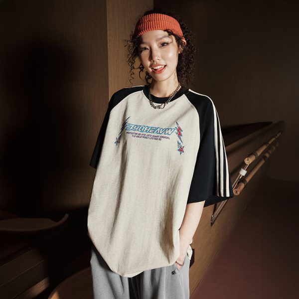 Trendy American Short Sleeve T-Shirt with Three Stripes - Unisex Sports Leisure Tee for Summer 2025 Fashion