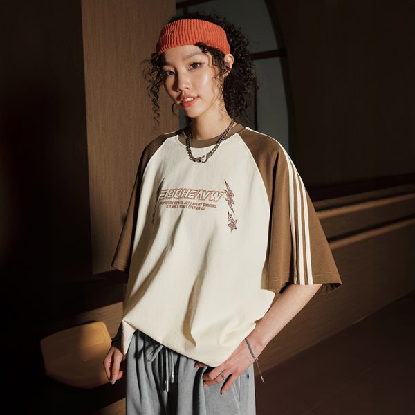 Trendy American Short Sleeve T-Shirt with Three Stripes - Unisex Sports Leisure Tee for Summer 2025 Fashion