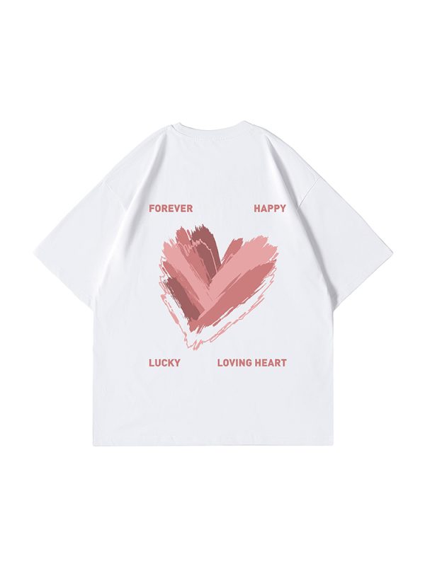 Trendy American Streetwear Heart Short Sleeve T-Shirt for Men, Oversized Loose Fit Couple's Tee, Fashionable Casual Style
