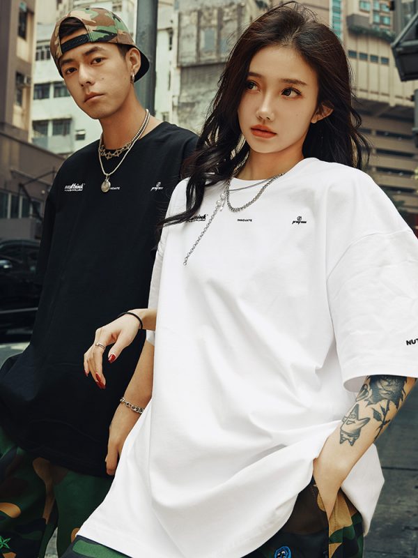 Trendy American Style Letter Short-Sleeve T-Shirt for Men, Loose Fit Plus Size, Cool 2025 Couple Style, Casual Streetwear Fashion