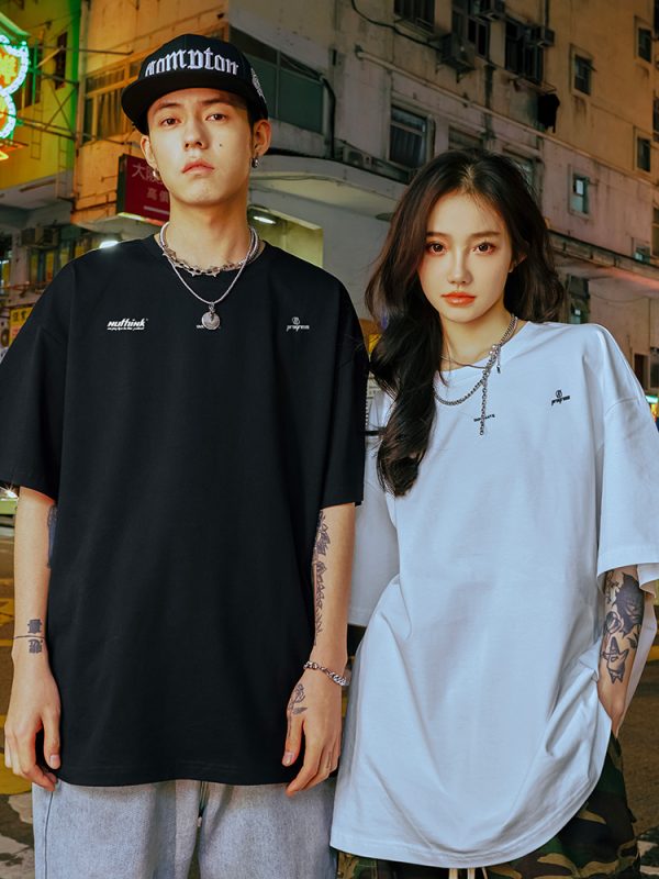Trendy American Style Letter Short-Sleeve T-Shirt for Men, Loose Fit Plus Size, Cool 2025 Couple Style, Casual Streetwear Fashion