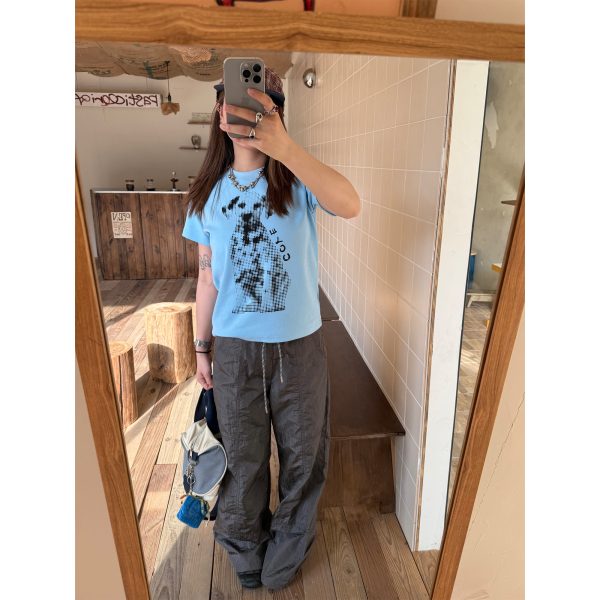 Trendy American Style Printed Dog T-Shirt for Women, Short Sleeve Round Neck, Stretchy and Slightly Loose Summer Top